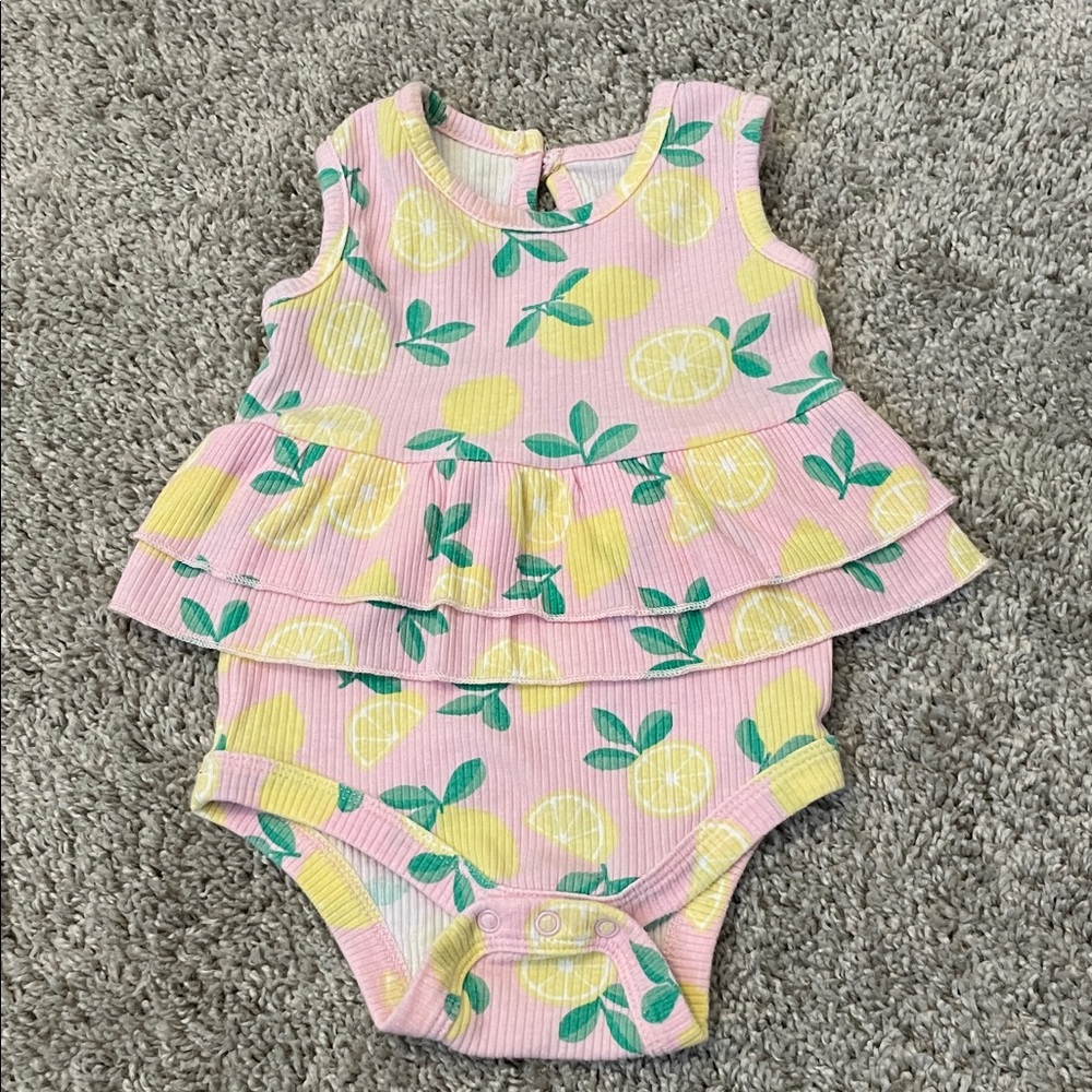 George Pink and Yellow Lemon Print Bodysuit Size 3-6M